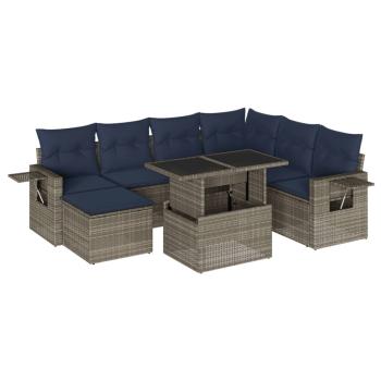 ARDEBO.de - 8-teiliges Gartensofa-Set mit Kissen, grau, Polyrattan