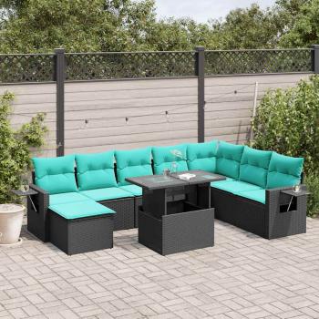 ARDEBO.de - 9-teiliges Gartensofa-Set mit Kissen, schwarzes Polyrattan