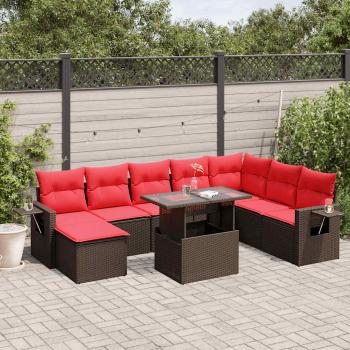 ARDEBO.de - 9-teiliges Gartensofa-Set mit Kissen, braun, Polyrattan