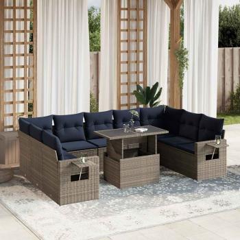 ARDEBO.de - 10-teiliges Gartensofa-Set mit Kissen, grau, Polyrattan