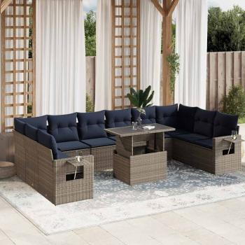 ARDEBO.de - 11-teiliges Gartensofa-Set mit Kissen, grau, Polyrattan