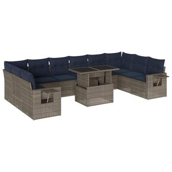 11-teiliges Gartensofa-Set mit Kissen, grau, Polyrattan