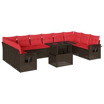 11-teiliges Gartensofa-Set mit Kissen, braun, Polyrattan