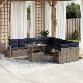 ARDEBO.de - 11-teiliges Gartensofa-Set mit Kissen, grau, Polyrattan