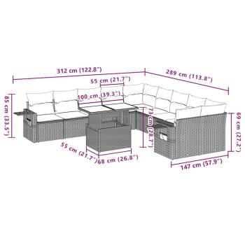 11-teiliges Gartensofa-Set mit Kissen, grau, Polyrattan