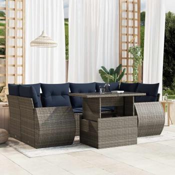 ARDEBO.de - 7-teiliges Gartensofa-Set mit Kissen, grau, Polyrattan