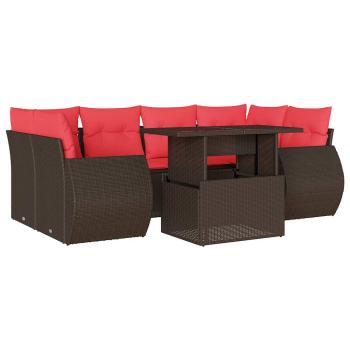 7-teiliges Gartensofa-Set mit Kissen, braun, Polyrattan
