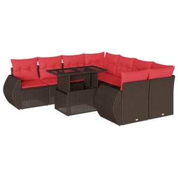 9-teiliges Gartensofa-Set mit Kissen, braun, Polyrattan