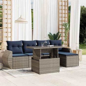 ARDEBO.de - 6-teiliges Gartensofa-Set mit Kissen, grau, Polyrattan