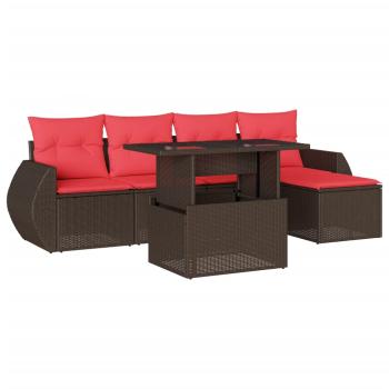 6-teiliges Gartensofa-Set mit Kissen, braun, Polyrattan