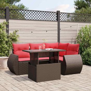 ARDEBO.de - 5-teiliges Gartensofa-Set mit Kissen, braun, Polyrattan