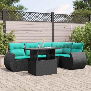 ARDEBO.de - 6-teiliges Gartensofa-Set mit Kissen, schwarzes Polyrattan