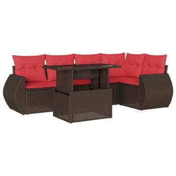 6-teiliges Gartensofa-Set mit Kissen, braun, Polyrattan