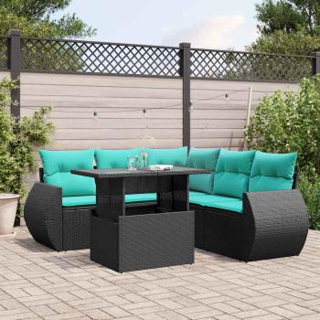 ARDEBO.de - 6-teiliges Gartensofa-Set mit Kissen, schwarzes Polyrattan