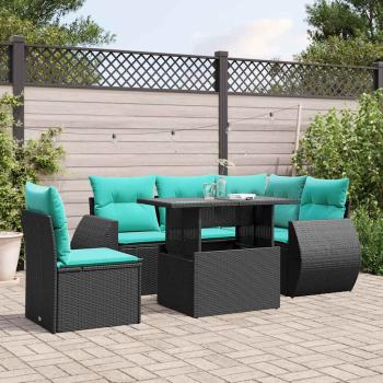 ARDEBO.de - 6-teiliges Gartensofa-Set mit Kissen, schwarzes Polyrattan