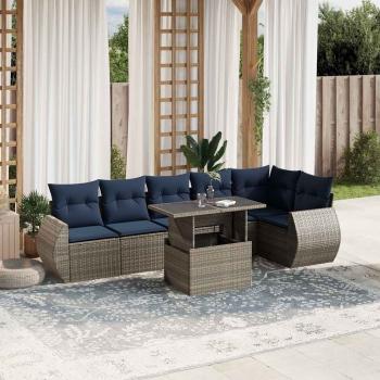 ARDEBO.de - 7-teiliges Gartensofa-Set mit Kissen, grau, Polyrattan