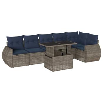 7-teiliges Gartensofa-Set mit Kissen, grau, Polyrattan