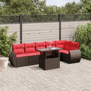 ARDEBO.de - 7-teiliges Gartensofa-Set mit Kissen, braun, Polyrattan