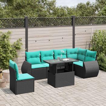 ARDEBO.de - 7-teiliges Gartensofa-Set mit Kissen, schwarzes Polyrattan