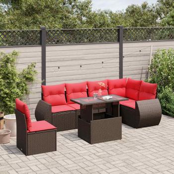 ARDEBO.de - 7-teiliges Gartensofa-Set mit Kissen, braun, Polyrattan