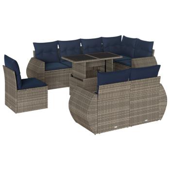 9-teiliges Gartensofa-Set mit Kissen, grau, Polyrattan