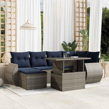 ARDEBO.de - 7-teiliges Gartensofa-Set mit Kissen, grau, Polyrattan