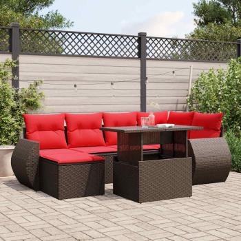 ARDEBO.de - 7-teiliges Gartensofa-Set mit Kissen, braun, Polyrattan