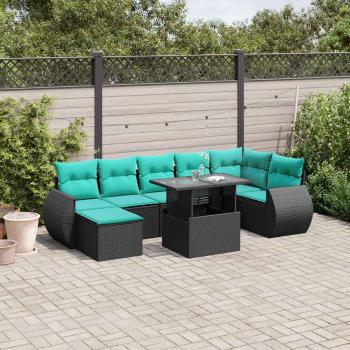 ARDEBO.de - 8-teiliges Gartensofa-Set mit Kissen, schwarzes Polyrattan