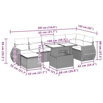 8-teiliges Gartensofa-Set mit Kissen, schwarzes Polyrattan