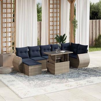 ARDEBO.de - 8-teiliges Gartensofa-Set mit Kissen, grau, Polyrattan