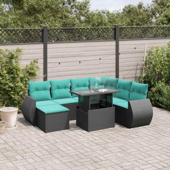 ARDEBO.de - 8-teiliges Gartensofa-Set mit Kissen, schwarzes Polyrattan