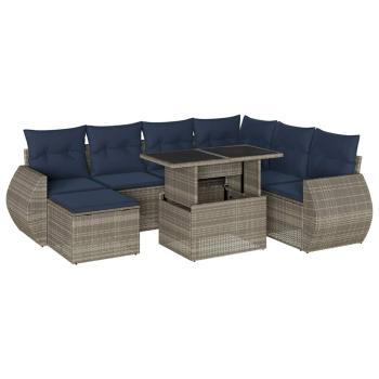 8-teiliges Gartensofa-Set mit Kissen, grau, Polyrattan