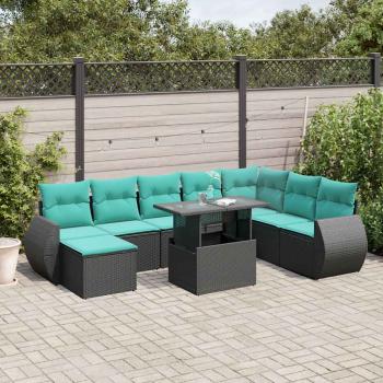 ARDEBO.de - 9-teiliges Gartensofa-Set mit Kissen, schwarzes Polyrattan