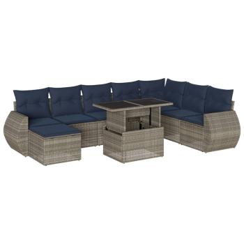 9-teiliges Gartensofa-Set mit Kissen, grau, Polyrattan