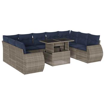 10-teiliges Gartensofa-Set mit Kissen, grau, Polyrattan