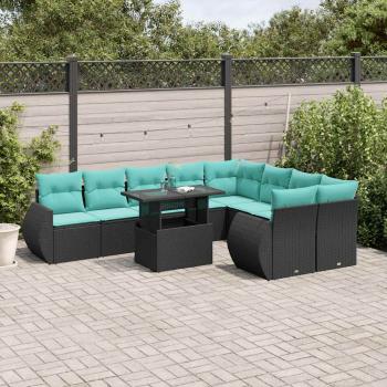 ARDEBO.de - 10-teiliges Gartensofa-Set mit Kissen, schwarzes Polyrattan
