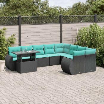ARDEBO.de - 10-teiliges Gartensofa-Set mit Kissen, schwarzes Polyrattan