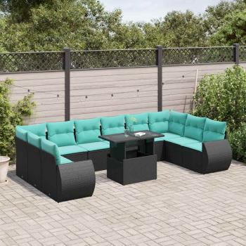 ARDEBO.de - 11-teiliges Gartensofa-Set mit Kissen, schwarzes Polyrattan