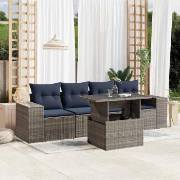 ARDEBO.de - 5-teiliges Gartensofa-Set mit Kissen, grau, Polyrattan