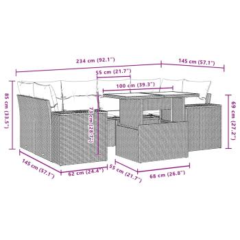7-teiliges Gartensofa-Set mit Kissen, braun, Polyrattan