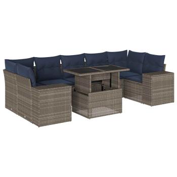 8-teiliges Gartensofa-Set mit Kissen, grau, Polyrattan