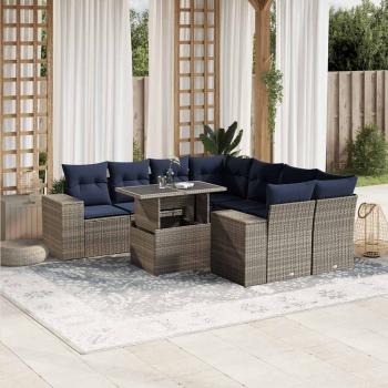 ARDEBO.de - 9-teiliges Gartensofa-Set mit Kissen, grau, Polyrattan