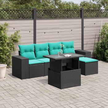 ARDEBO.de - 6-teiliges Gartensofa-Set mit Kissen, schwarzes Polyrattan