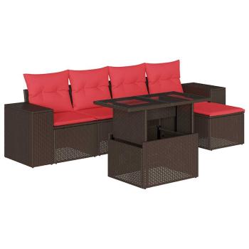 6-teiliges Gartensofa-Set mit Kissen, braun, Polyrattan
