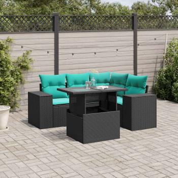 ARDEBO.de - 5-teiliges Gartensofa-Set mit Kissen, schwarzes Polyrattan