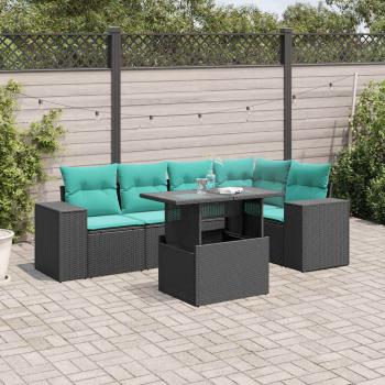 ARDEBO.de - 6-teiliges Gartensofa-Set mit Kissen, schwarzes Polyrattan