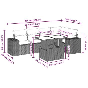 6-teiliges Gartensofa-Set mit Kissen, braun, Polyrattan