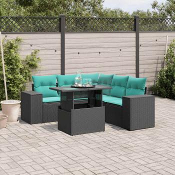ARDEBO.de - 6-teiliges Gartensofa-Set mit Kissen, schwarzes Polyrattan