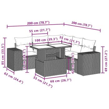 6-teiliges Gartensofa-Set mit Kissen, braun, Polyrattan