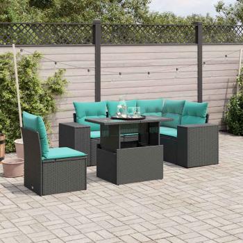ARDEBO.de - 6-teiliges Gartensofa-Set mit Kissen, schwarzes Polyrattan